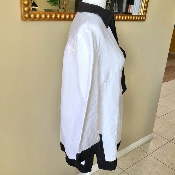 ANNE KLEIN Womens White Black Linen Blend Collar Tunic Size M - Picture 4 of 7